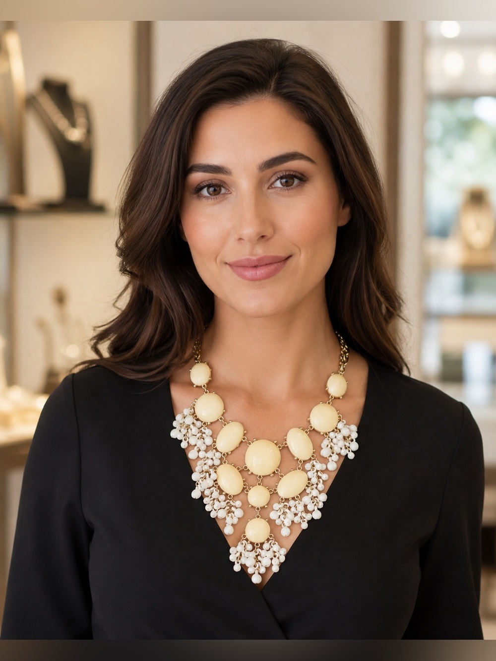 Cream Statement Bib Necklace - Elegant Women's Jewelry